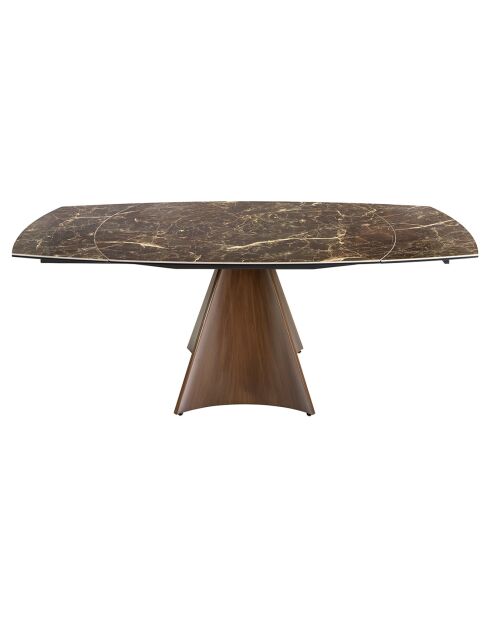 Table à manger à rallonge plateau en marbre de porcelaine marron/noir - 135x90x75 cm