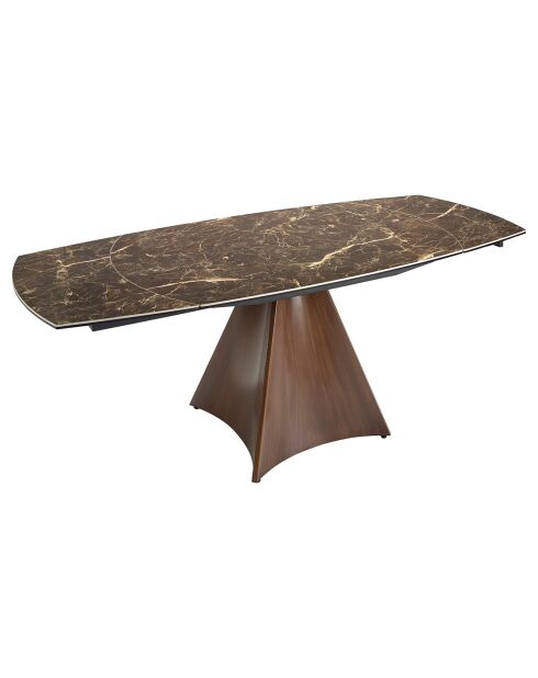 Table à manger à rallonge plateau en marbre de porcelaine marron/noir - 135x90x75 cm