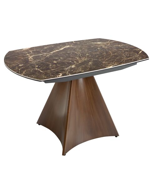 Table à manger à rallonge plateau en marbre de porcelaine marron/noir - 135x90x75 cm