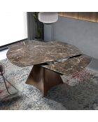 Table à manger à rallonge plateau en marbre de porcelaine marron/noir - 135x90x75 cm