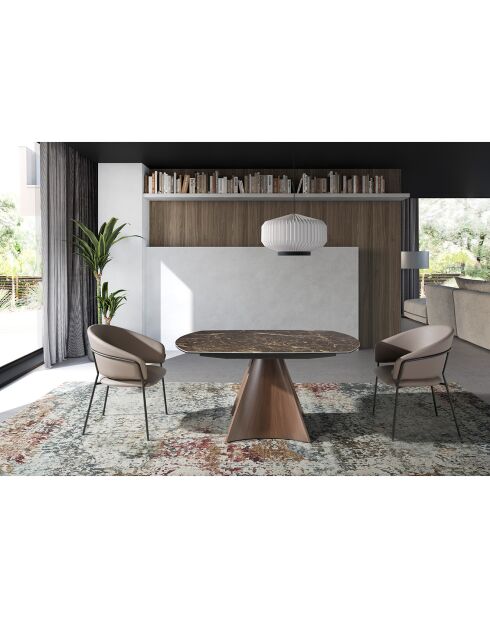 Table à manger à rallonge plateau en marbre de porcelaine marron/noir - 135x90x75 cm
