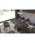 Table à manger à rallonge plateau en marbre de porcelaine marron/noir - 135x90x75 cm