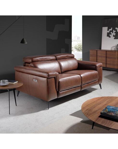 Canapé 2 places revêtu de cuir marron/noir - 170x103x99 cm