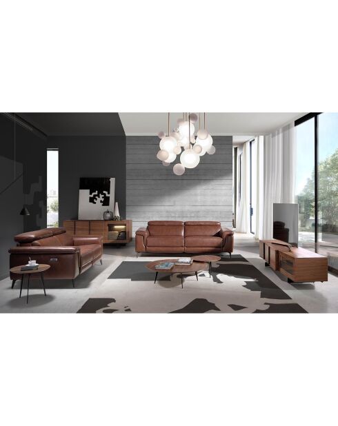 2-Sitzer-Sofa mit braunem und schwarzem Leder bezogen - 170x103x99 cm