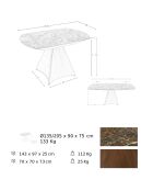 Table à manger à rallonge plateau en marbre de porcelaine marron/noir - 135x90x75 cm