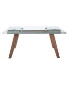 Mesa de comedor extensible con tapa de cristal templado cristal/nogal - 180x100x76 cm