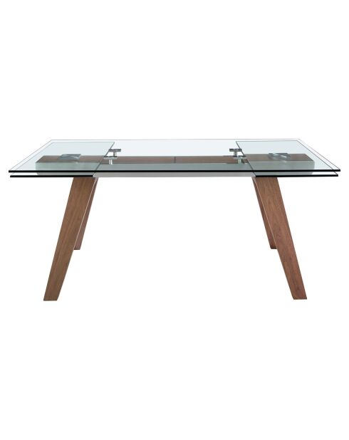 Mesa de comedor extensible con tapa de cristal templado cristal/nogal - 180x100x76 cm