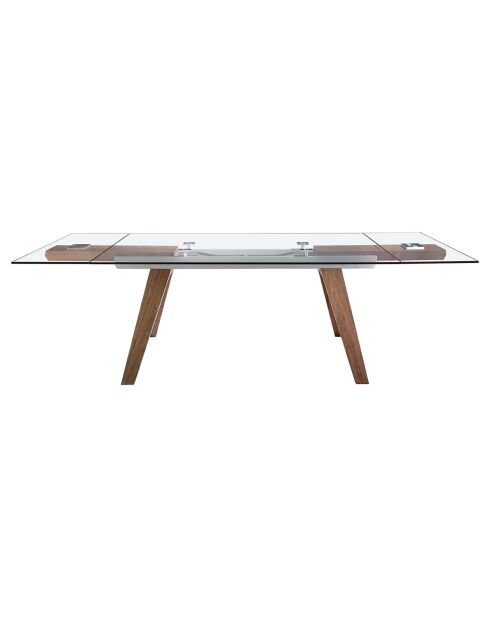 Mesa de comedor extensible con tapa de cristal templado cristal/nogal - 180x100x76 cm