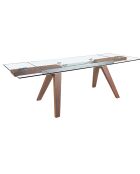 Mesa de comedor extensible con tapa de cristal templado cristal/nogal - 180x100x76 cm