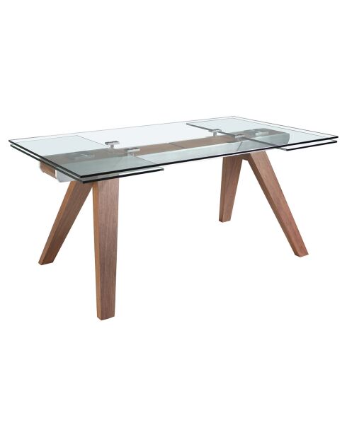Mesa de comedor extensible con tapa de cristal templado cristal/nogal - 180x100x76 cm