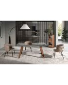 Mesa de comedor extensible con tapa de cristal templado cristal/nogal - 180x100x76 cm