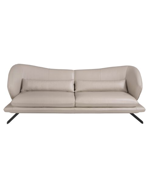 Canapé 3 places en cuir gris taupe/noir mat - 230x90x85 cm