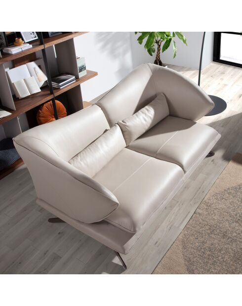 Canapé 3 places en cuir gris taupe/noir mat - 230x90x85 cm