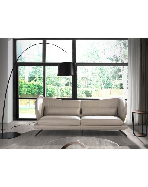Canapé 3 places en cuir gris taupe/noir mat - 230x90x85 cm