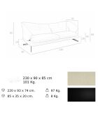 Canapé 3 places en cuir gris taupe/noir mat - 230x90x85 cm