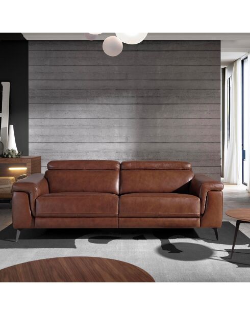 3-Sitzer-Sofa mit braunem und schwarzem Leder bezogen - 215x103x99 cm