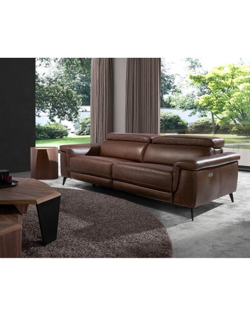 3-Sitzer-Sofa mit braunem und schwarzem Leder bezogen - 215x103x99 cm