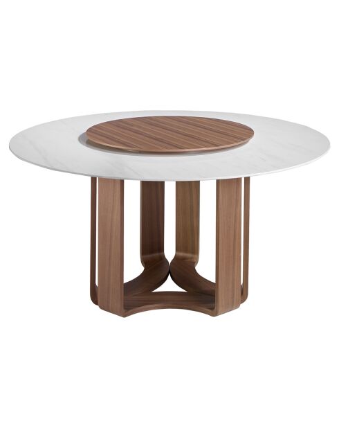 Table à manger avec plateau en marbre porcelaine marbre blanc/noyer - 150x150x75 cm