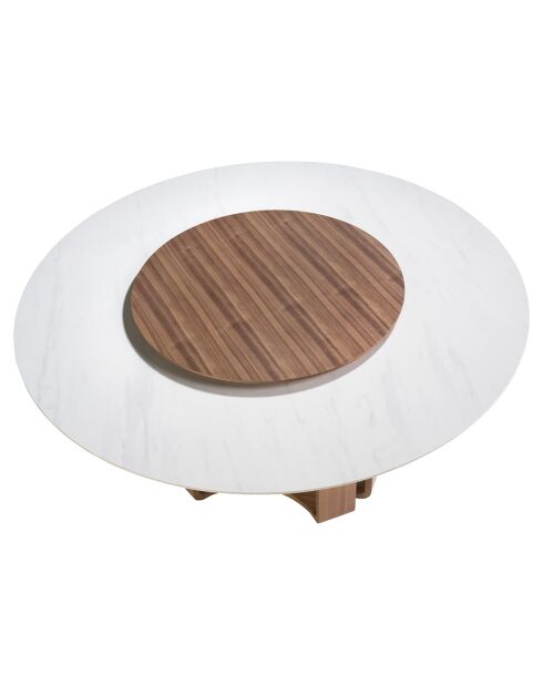 Table à manger avec plateau en marbre porcelaine marbre blanc/noyer - 150x150x75 cm