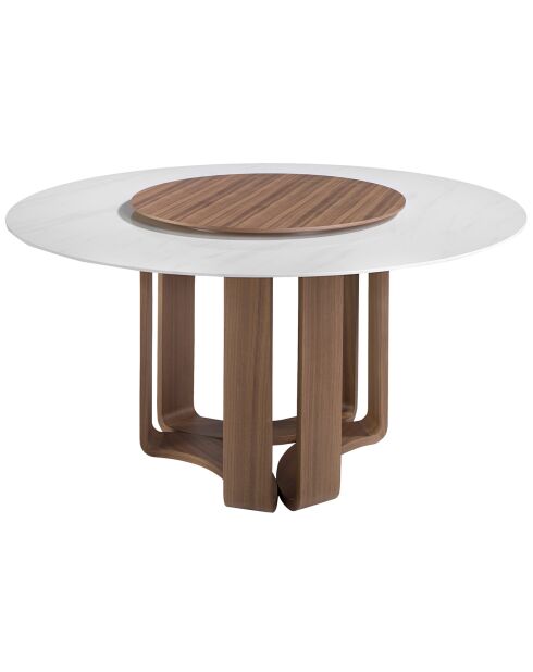Table à manger avec plateau en marbre porcelaine marbre blanc/noyer - 150x150x75 cm