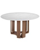Table à manger avec plateau en marbre porcelaine marbre blanc/noyer - 150x150x75 cm
