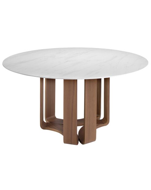 Table à manger avec plateau en marbre porcelaine marbre blanc/noyer - 150x150x75 cm