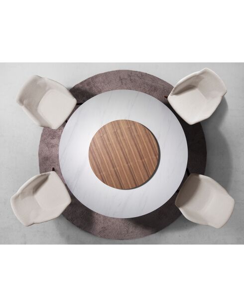 Table à manger avec plateau en marbre porcelaine marbre blanc/noyer - 150x150x75 cm