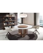 Table à manger avec plateau en marbre porcelaine marbre blanc/noyer - 150x150x75 cm