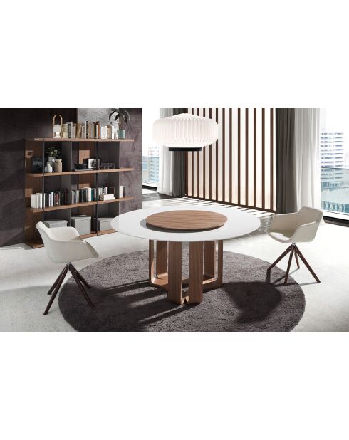 Table à manger avec plateau en marbre porcelaine marbre blanc/noyer - 150x150x75 cm