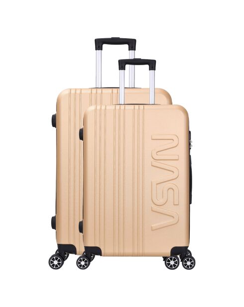 2 gouden dubbele koffers met 4 wielen Saturn 65/75 cm