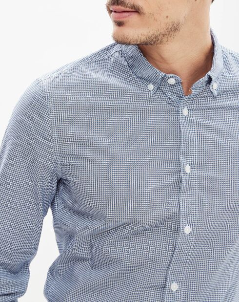 Chemise droite David micro imprimée bleue