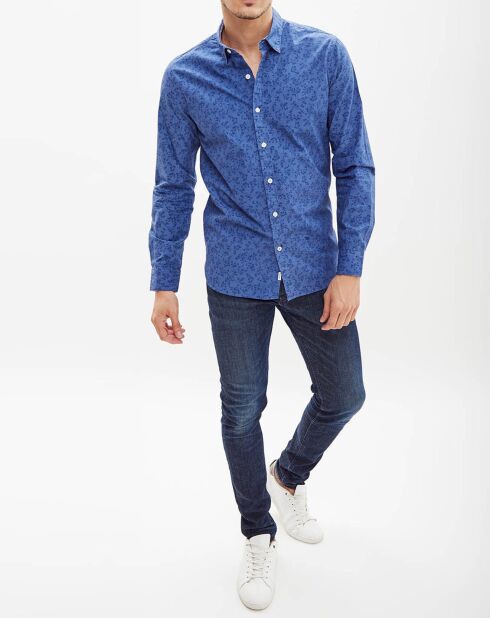 Chemise ajustée Liam  à fleurs bleue