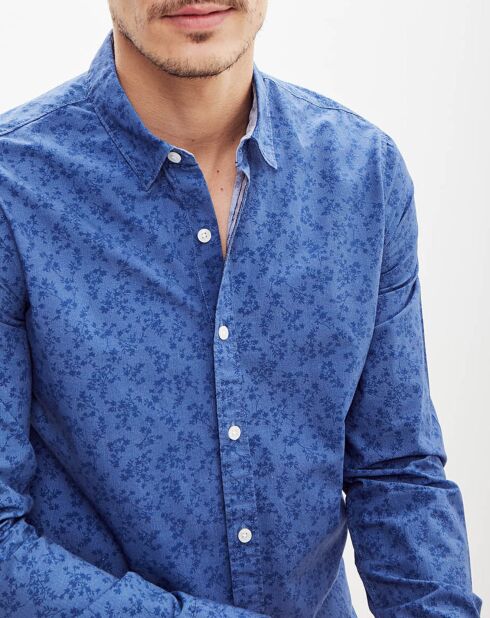 Chemise ajustée Liam  à fleurs bleue