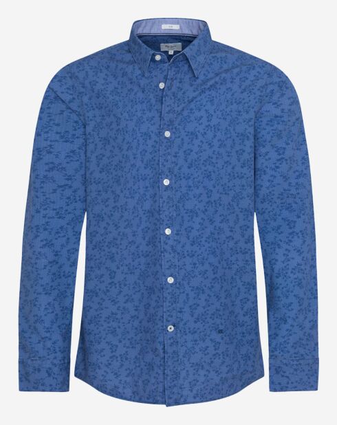 Chemise ajustée Liam  à fleurs bleue