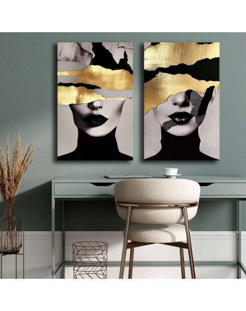 2 cuadros decorativos sobre lienzo Rostro femenino - 45x70 cm