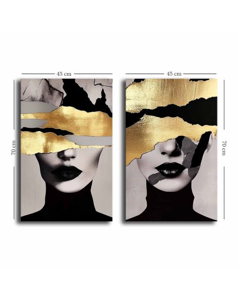 2 peintures décoratives sur toile Visage femme - 45x70 cm