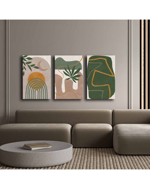 3 peintures décoratives sur toile Feuille - 45x70 cm