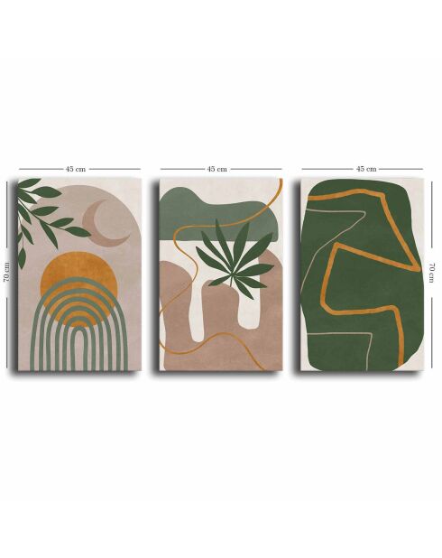 3 peintures décoratives sur toile Feuille - 45x70 cm