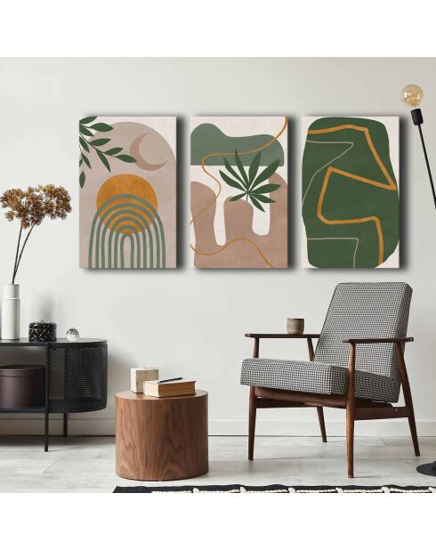3 peintures décoratives sur toile Feuille - 45x70 cm
