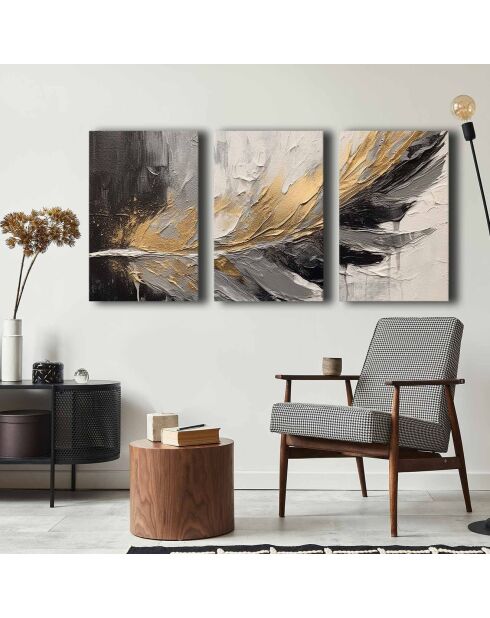 3 peintures décoratives sur toile Plume - 45x70 cm