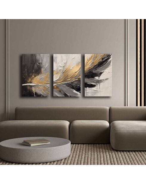 3 peintures décoratives sur toile Plume - 45x70 cm