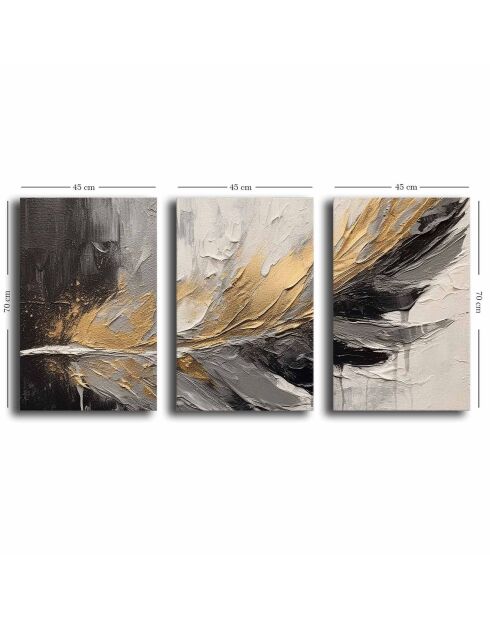 3 peintures décoratives sur toile Plume - 45x70 cm