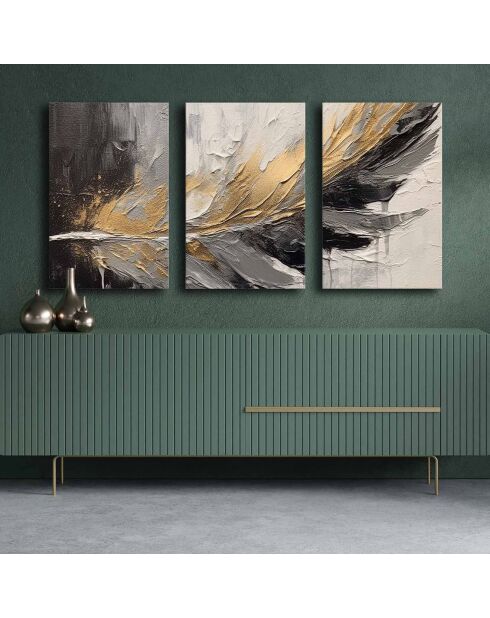 3 peintures décoratives sur toile Plume - 45x70 cm