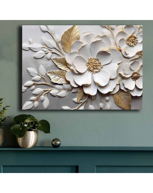 Peinture décorative sur toile Trois fleurs blanches - 70x100 cm