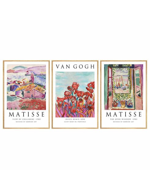 3 Peintures décoratives encadrées Vang Gogh et Matisse - 50x35 cm