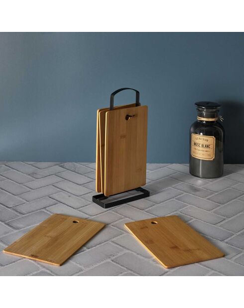 6 Planches à découper avec socle marron/noir - 16x30x5 cm