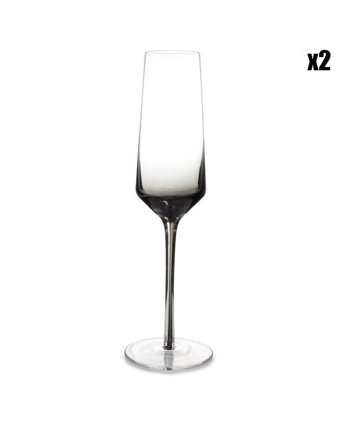 2 Flûtes à Champagne fumées Secrets transparent/noir - 23 cl