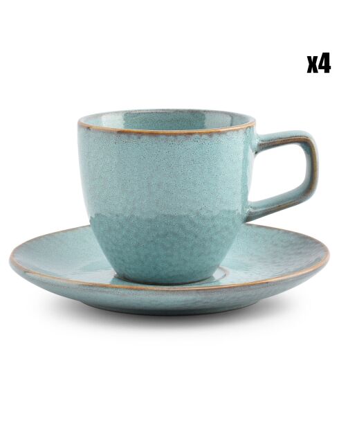4 Tasses à café et soucoupes Mielo bleu/vert - 20 cl