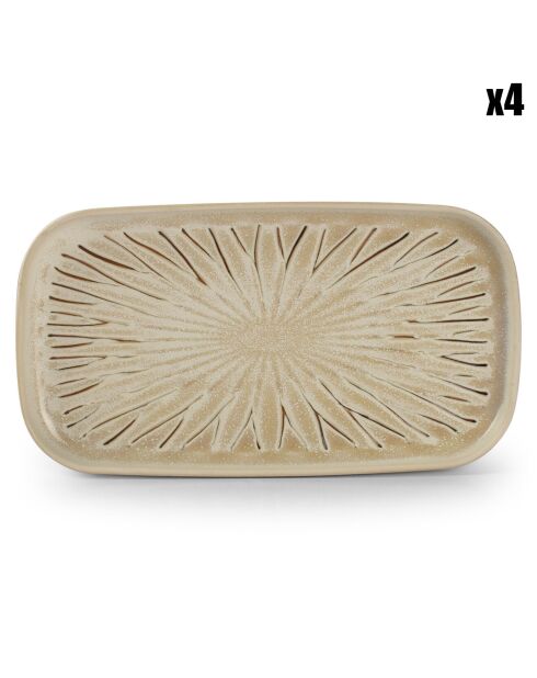 4 Assiettes rectangulaires en Porcelaine Orion blanc/brun - D.25 cm