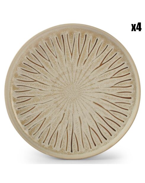 4 Assiettes plates en Porcelaine Orion blanc/brun - D.26 cm